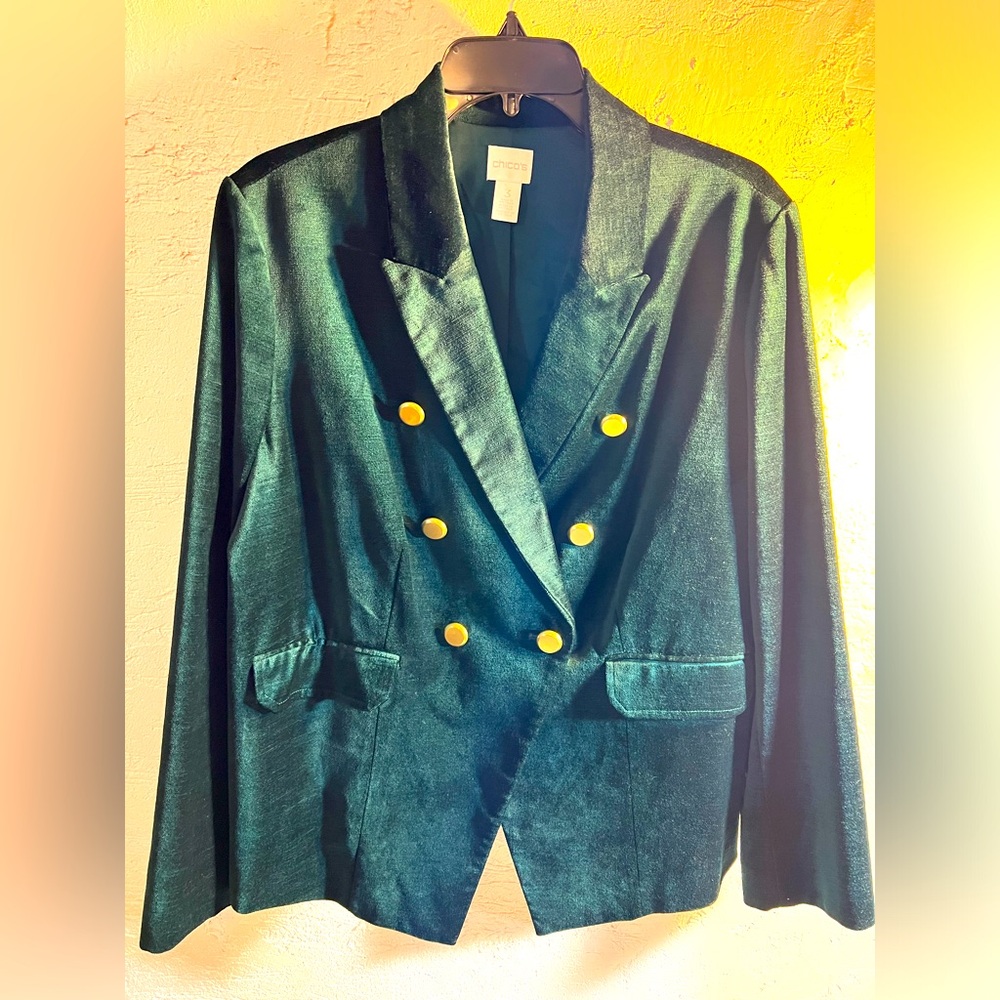 Chico's Green Blazer with Gold Buttons Size 3